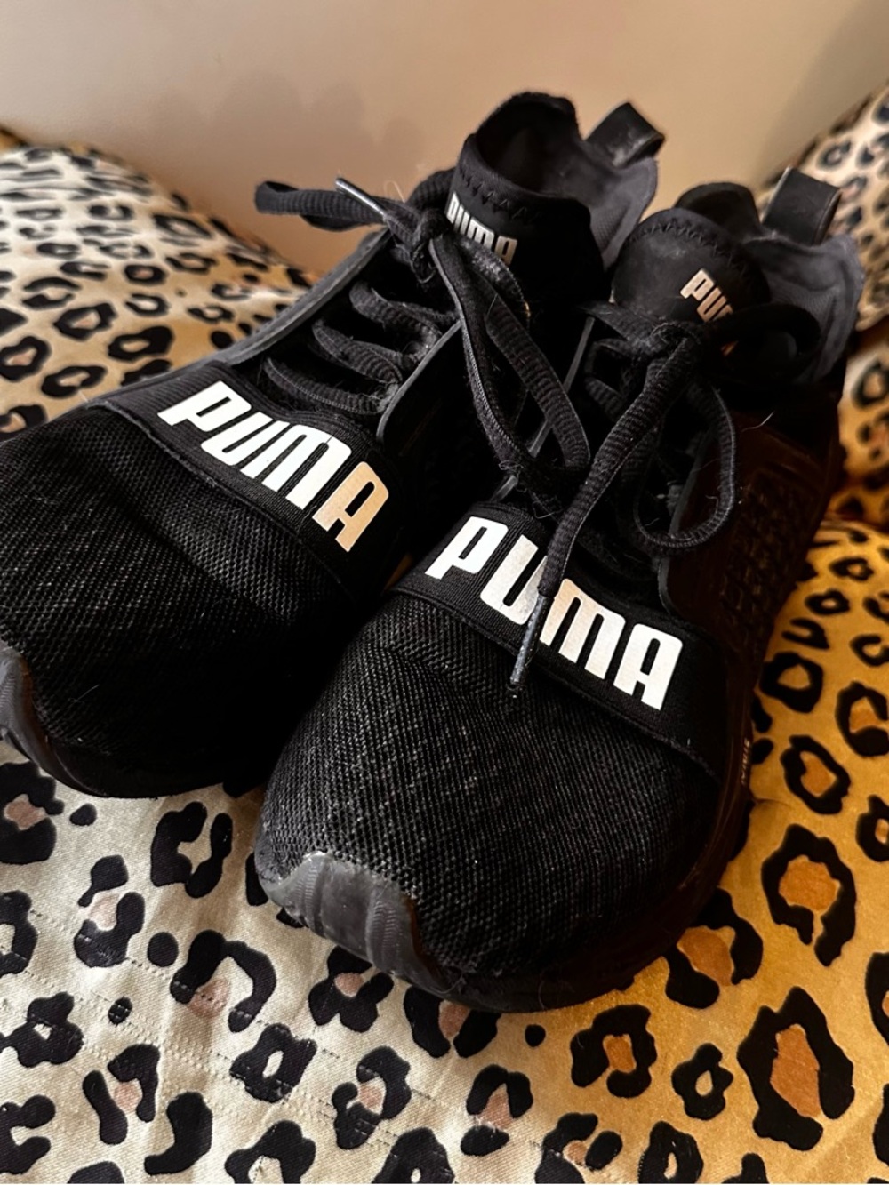 Puma Black Lace-Up Athletic Sneakers with White Logo